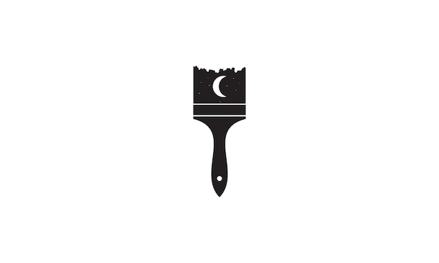 Paint brush with night moon logo vector symbol icon illustration design