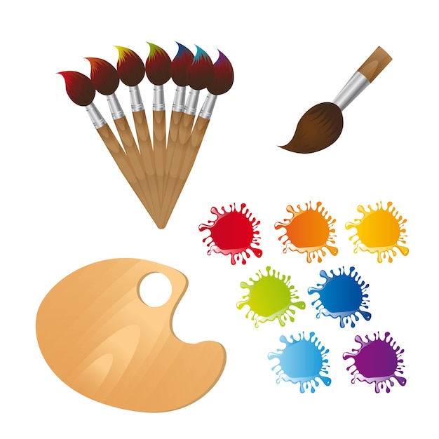 Paint brushes with wooden palette