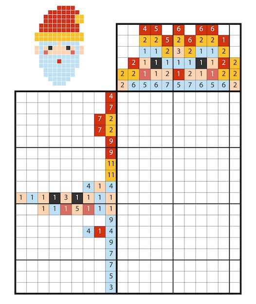 数字パズル（お絵かきロジック）で描く、子供向けの教育ゲーム、サンタクロース