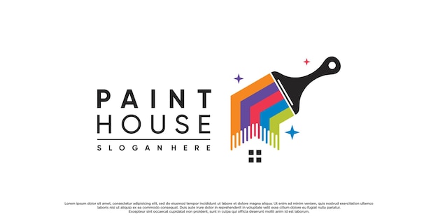 Paint and house logo design with brush element and rainbow color Premium Vector