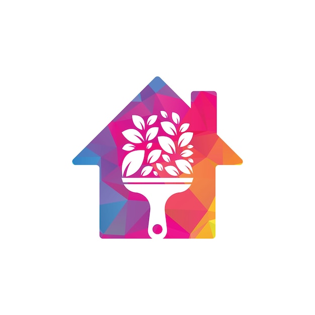 Paint leaf home shape concept logo icon vector