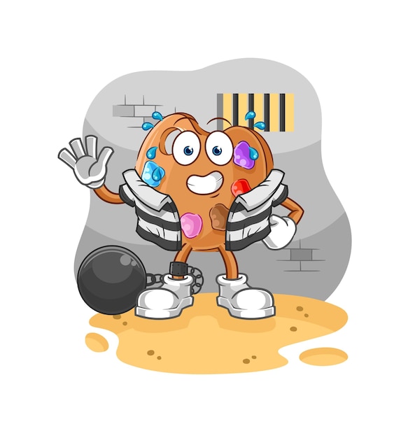 Paint palette criminal in jail cartoon character