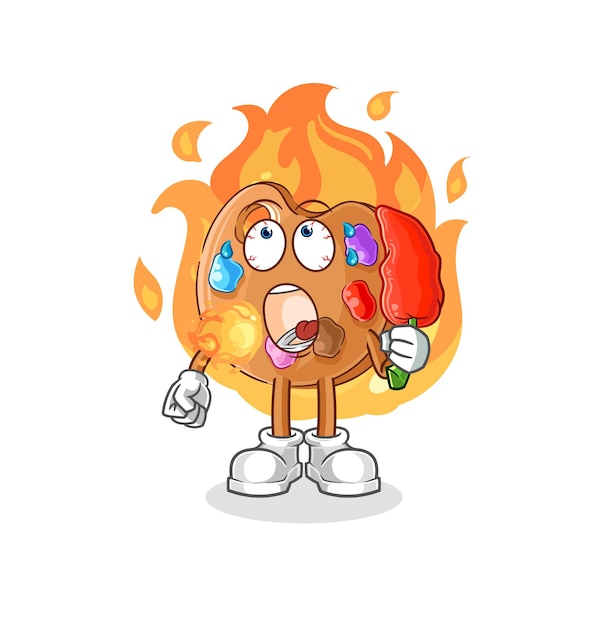 Paint palette eat hot chilie mascot cartoon vector