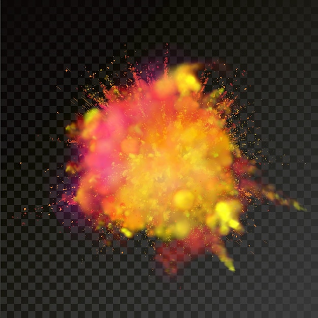 Paint powder explosion on transparent background Yellow and Red dust explode