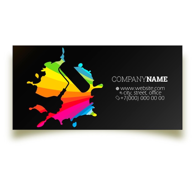 Paint roller in hand and blot of paint business card concept