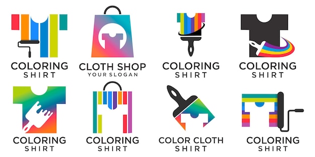 Paint shirt icon set logo design vector with combination paint and bag logo