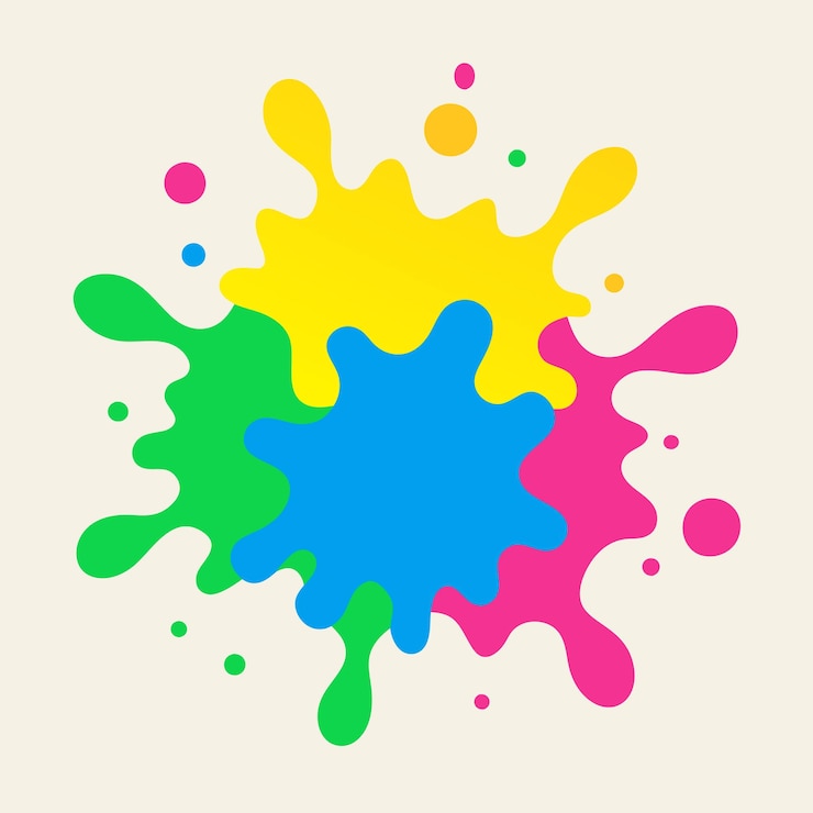 Vector paint spatter in yellow green blue and pink