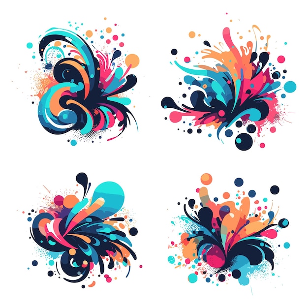 Vector paint splash and spots abstract ink splatters collection
