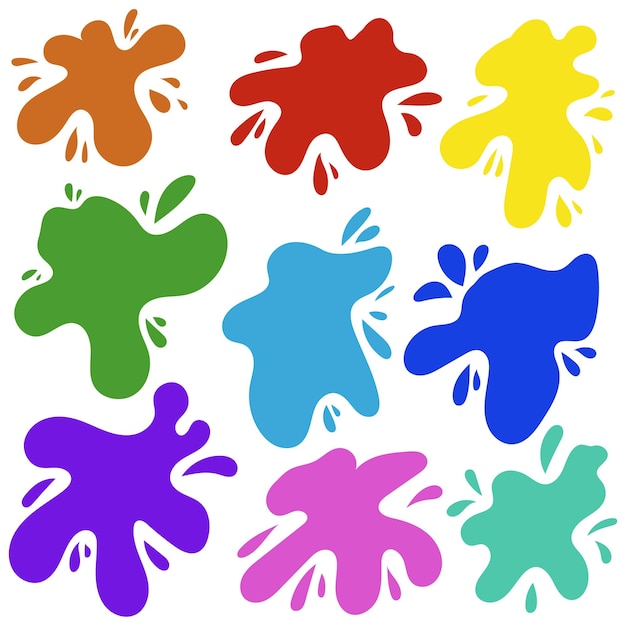 Paint splatter colorful setDifferent splashes and drops multicolored vector