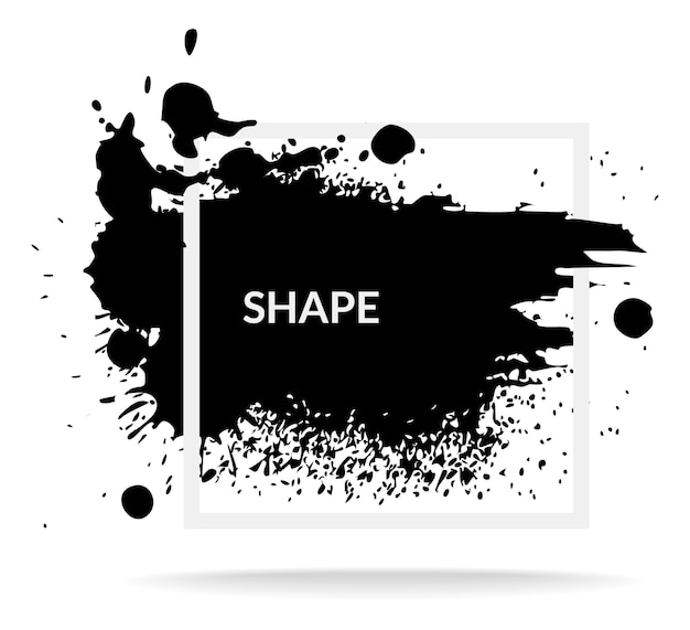 Vector paint splatter frame ink blot grunge inked black splashes and stains with white square copy space for text decorative drips silhouette abstract graffiti background vector illustration