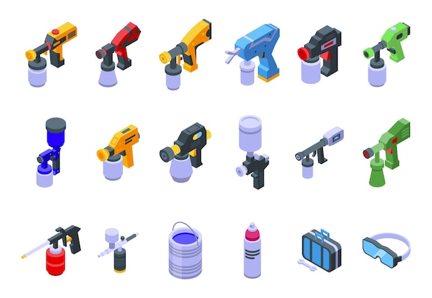 Vector paint sprayer icons set isometric vector wrap coating