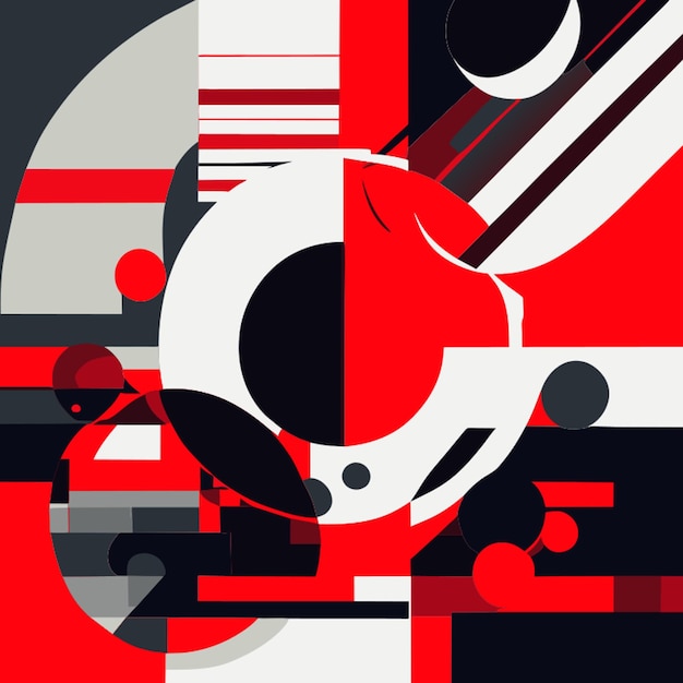 Vector paint strokes abstract black and white pop of red squares and rectangles vector illustration