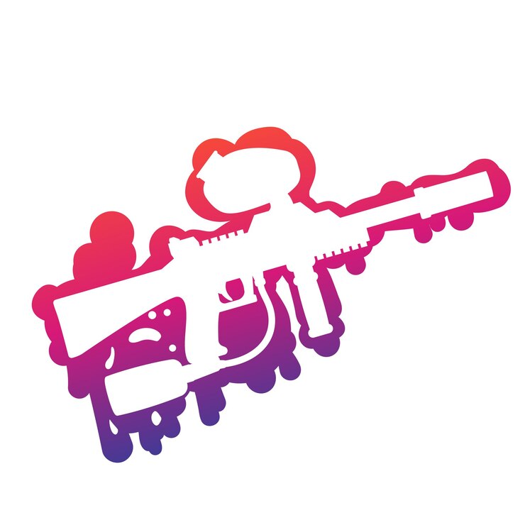 वेक्टर paintball gun, marker silhouette on paint splash over white