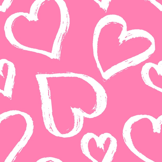 Vector paintbrush barbie pink hearts white background seamless pattern. love graphics