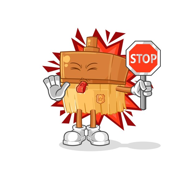 Paintbrush holding stop sign cartoon mascot vector