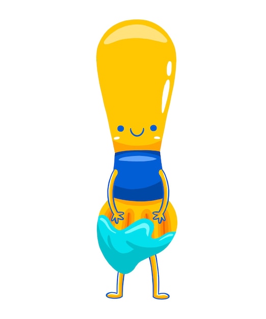 Paintbrush Mascot Character in Flat Cartoon Style