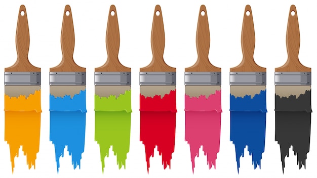 Vector paintbrushes and seven different colors