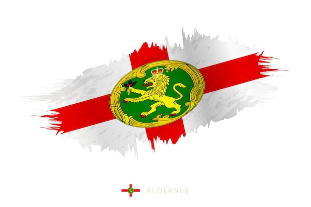 Painted brushstroke flag of Alderney with waving effect.