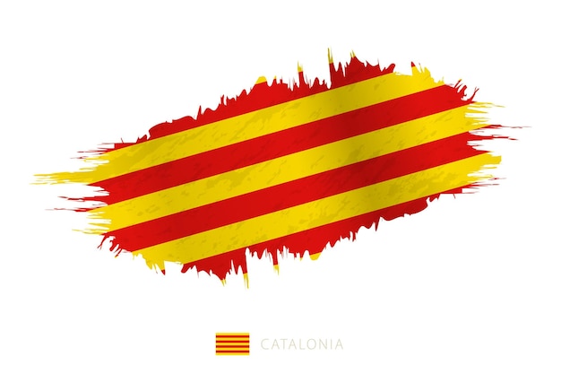 Painted brushstroke flag of Catalonia with waving effect.