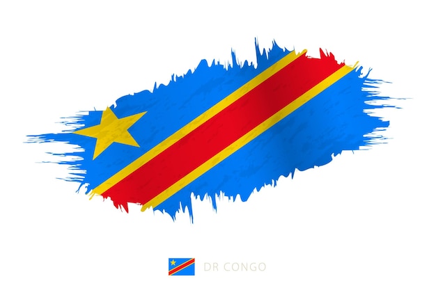 手を振る効果のあるコンゴ民主共和国のペイントされたブラシストロークの旗