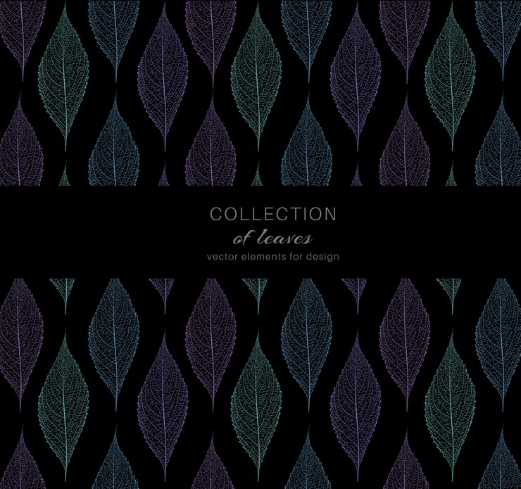 Vector painted colored leaves on black 