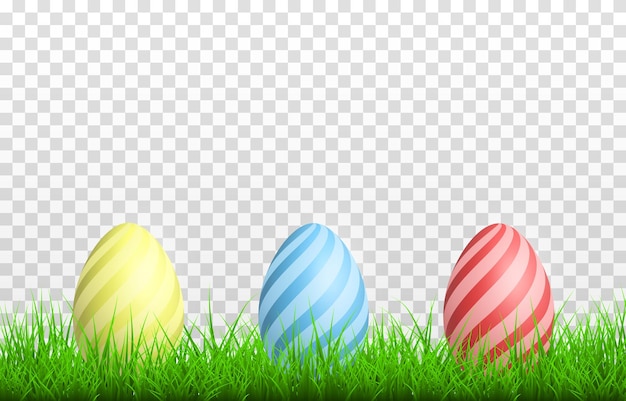 Uova dipinte sull'erba su uno sfondo trasparente isolato. uova di pasqua png, erba png. pasqua.