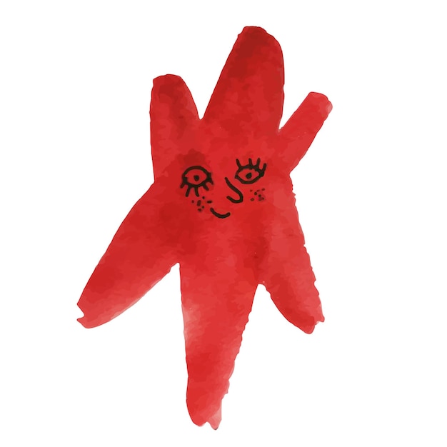 Окрашенная вручную красная звезда Векторная иллюстрация