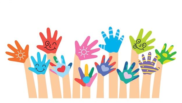 Vector painted hands of little children