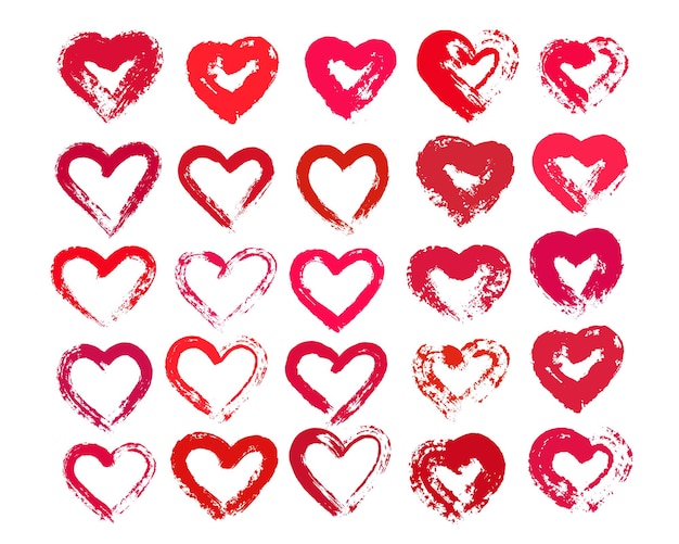 painted hearts from grunge brush strokes collection of love symbols for valentine card banner distress texture design elements isolated on white background vector illustration hand drawn image