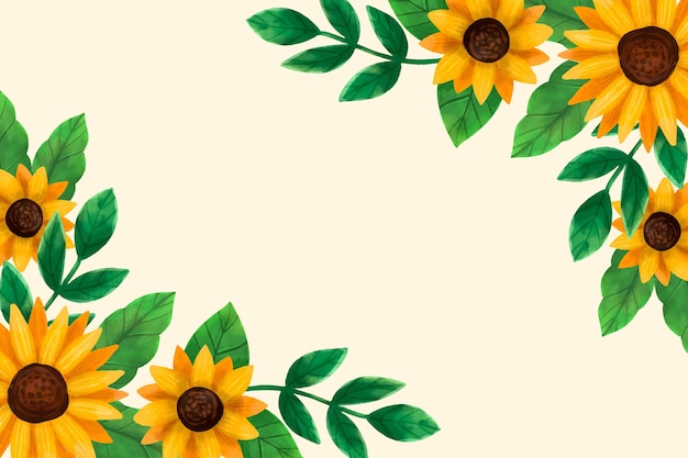 Vector painted watercolor sunflower border