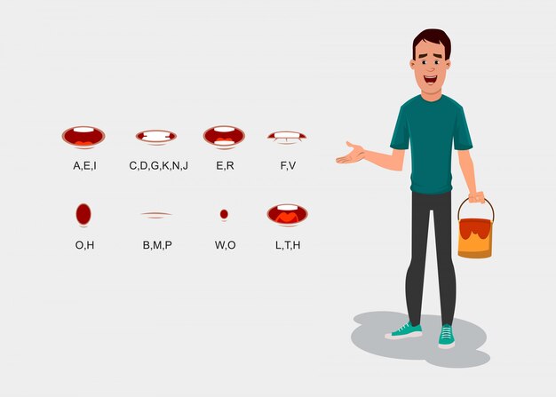 異なるリップシンクを持つ画家キャラクター。デザイン、モーション、アニメーション用のさまざまな表情の画家キャラクター。