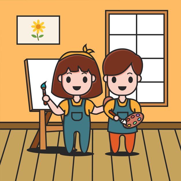 Vector painter in the room character  