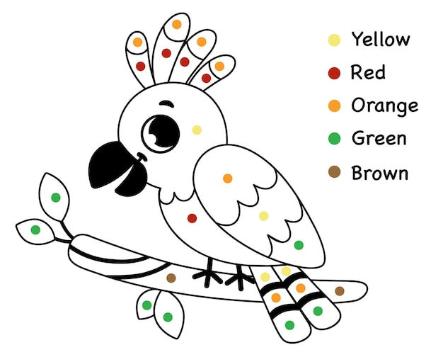 Живопись для детей раскраска страницы в теме персонажа попугая векторная иллюстрация