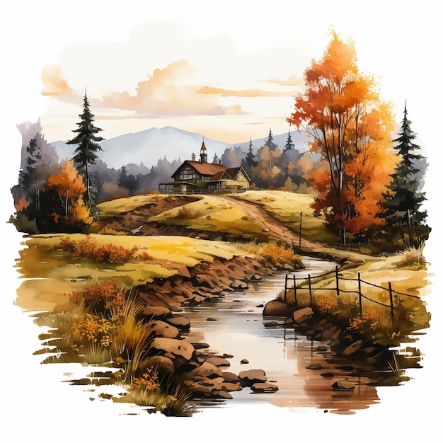 絵画 水彩 芸術的な風景 水平な太陽の光 絵の葉の木の足跡