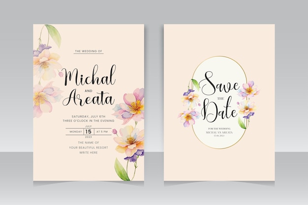 Painting beautiful watercolor floral set of wedding invitation templates