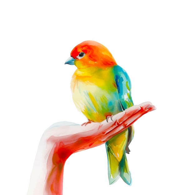 Vector painting of a bird standing on the hand