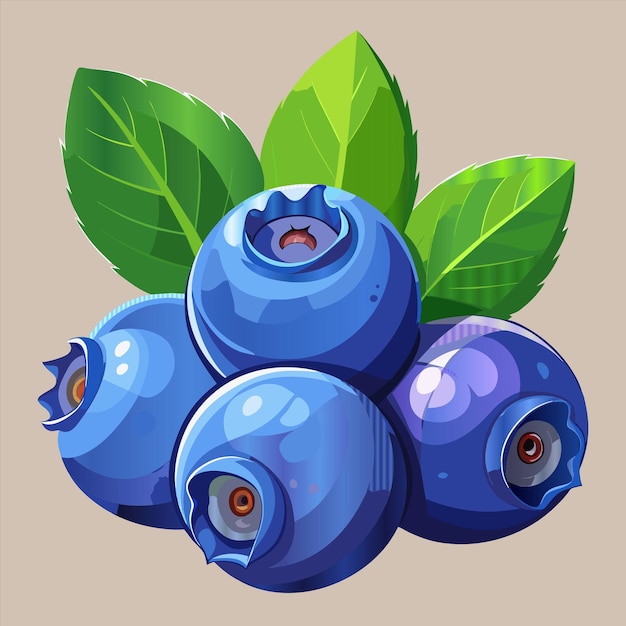 a painting of blueberries with green leaves and a brown background
