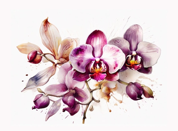 Vector painting of a bouquet of purple orchids