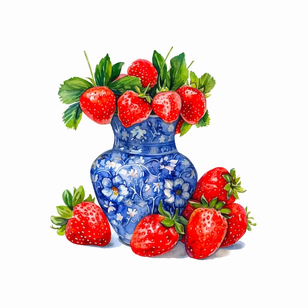 Vector painting of a bowl of strawberries