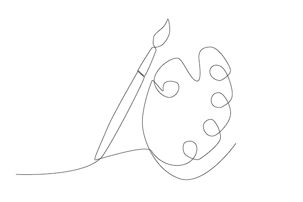 美術学校の科目の線画用の絵筆と色味のミキサー