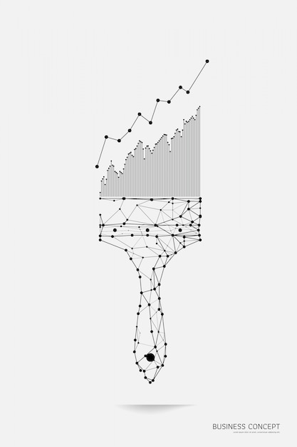 Vector painting brush with graph in polygonal wireframe style