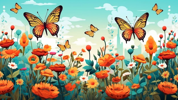 Vector a painting of butterflies and flowers with the words butterflies on it