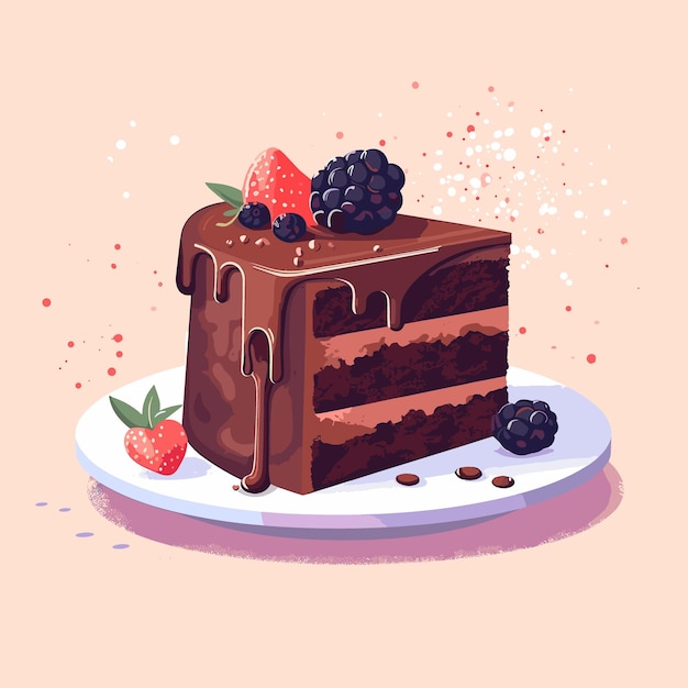 Vector a painting of a cake with raspberries and chocolate frosting