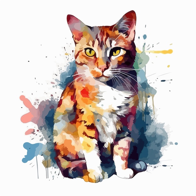 A painting of a cat with yellow eyes