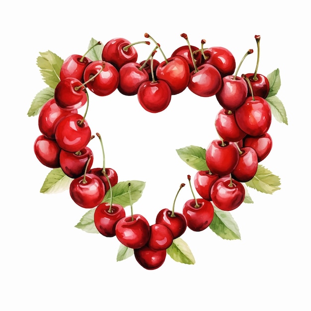 Painting of cherry heart shaped wreath