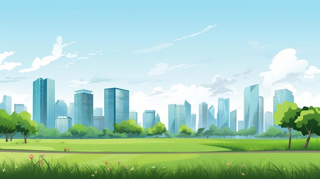 Premium Vector | A painting of a city with a green grass and a city in