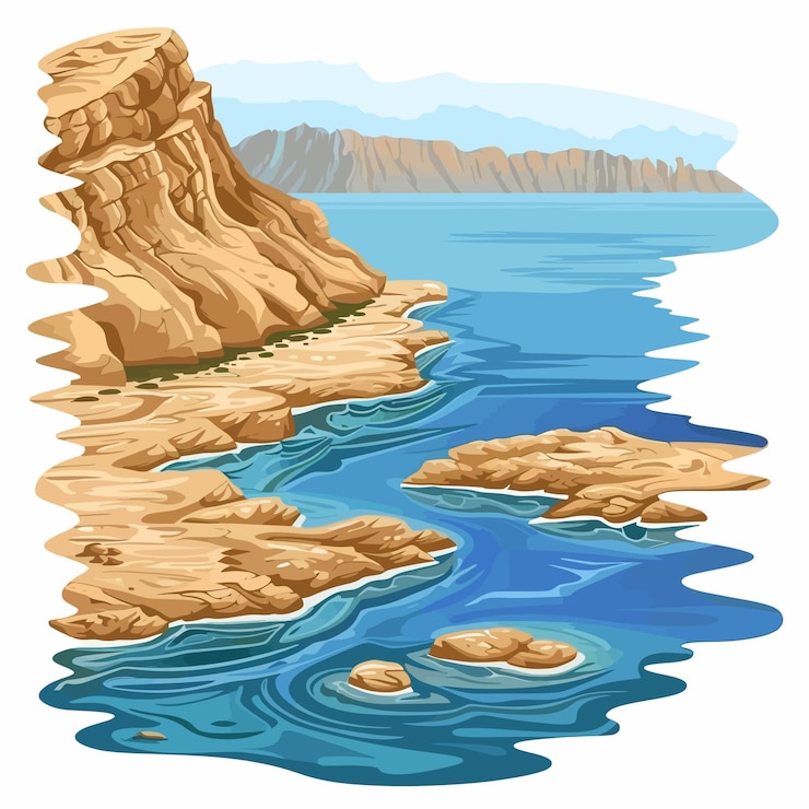 Vector a painting of a cliff with the ocean in the background