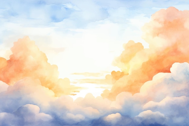 空に浮かぶ雲と太陽の絵。