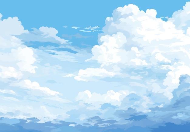 a painting of a cloudy sky with a blue ocean in the background.