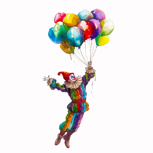 Картина клоуна, летящего с воздушным шаром